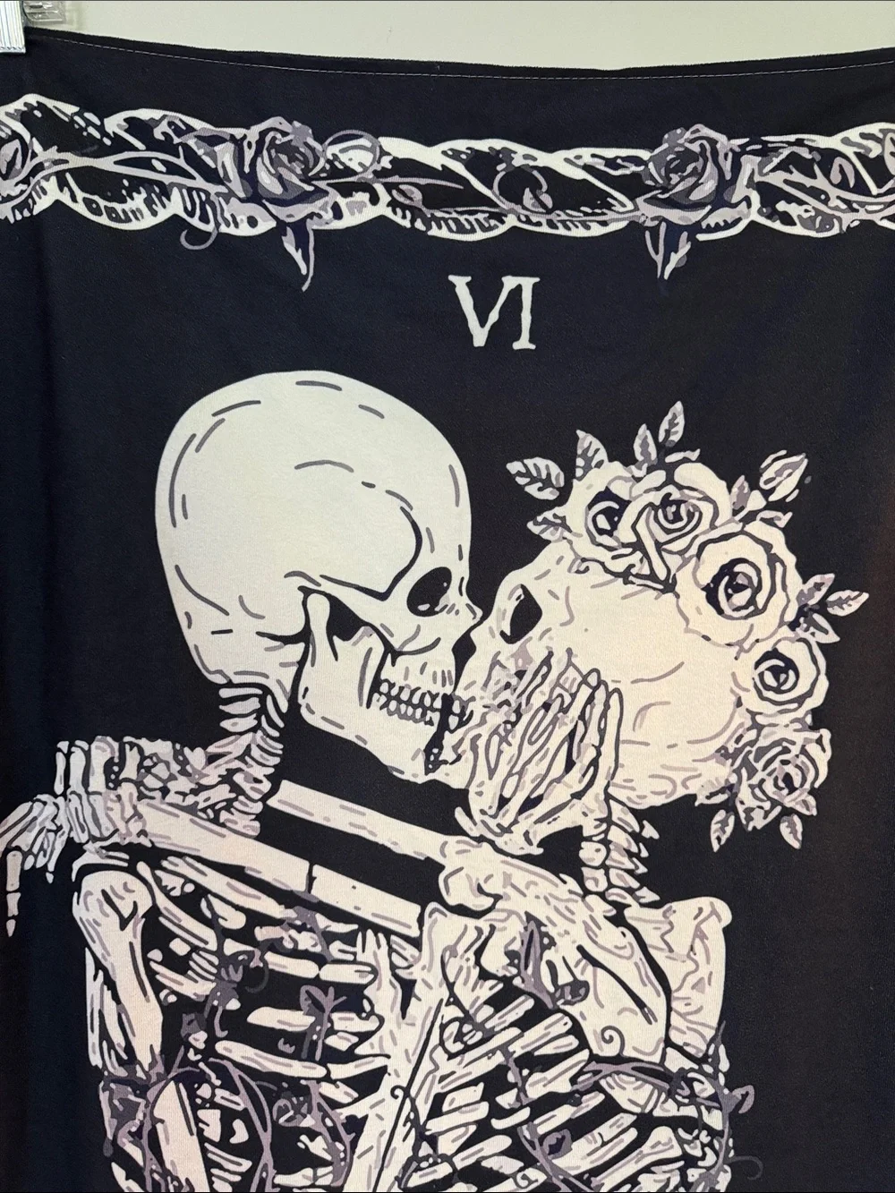 Goth Black & White Skeleton Lovers Wall Tapestry